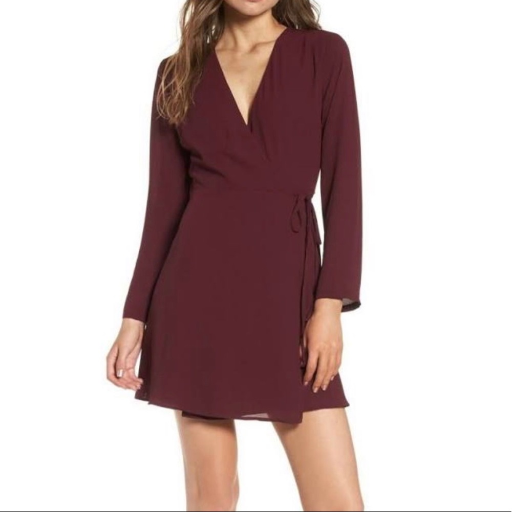 Lush Elly burgundy wrap dress